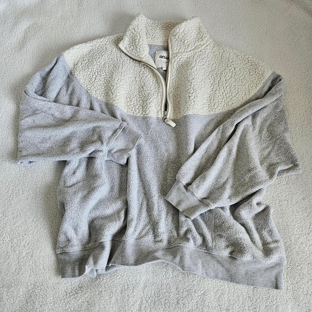 Aerie cream and gray quarter zip sweatshirt in a L